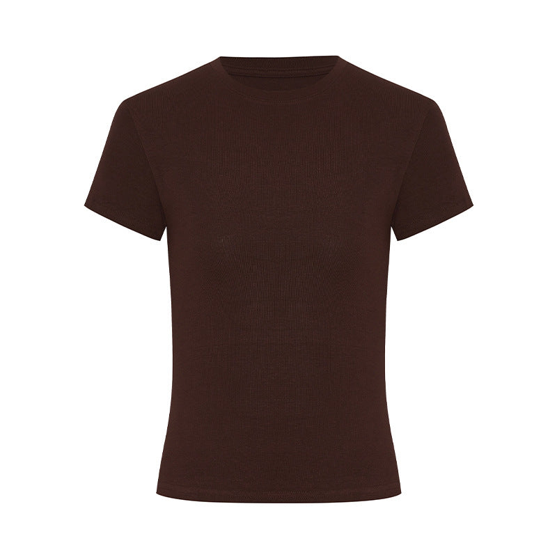 Korean Style Solid Color Shoulder Slim Temperament Casual Short-sleeved Top Women