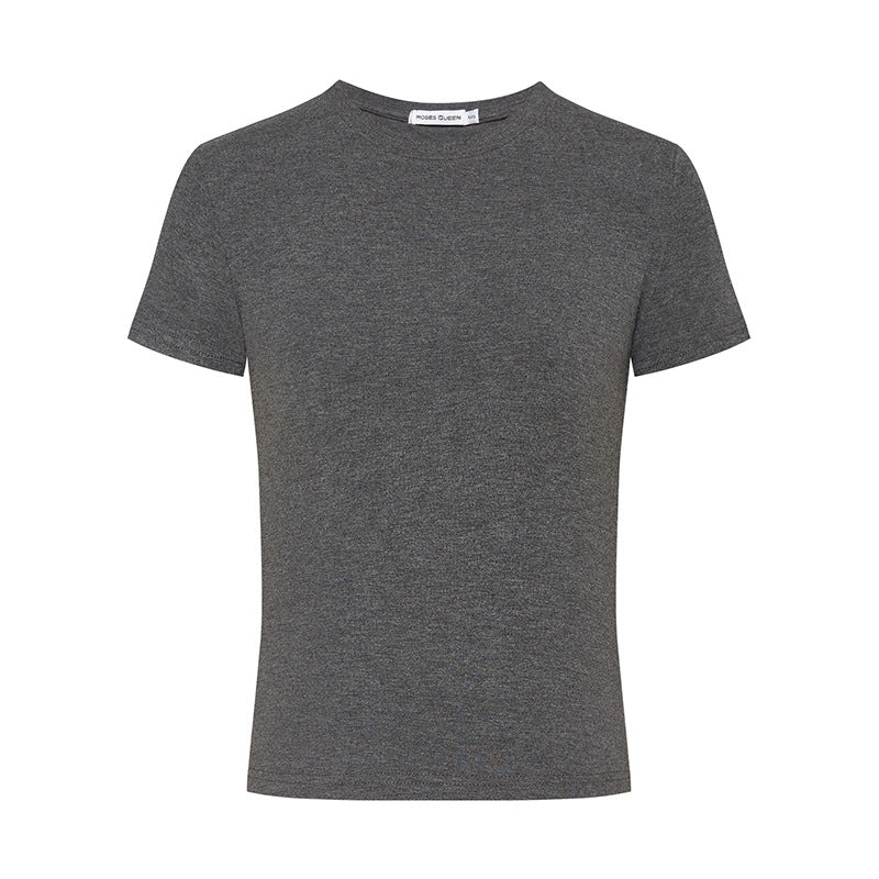 Korean Style Solid Color Shoulder Slim Temperament Casual Short-sleeved Top Women