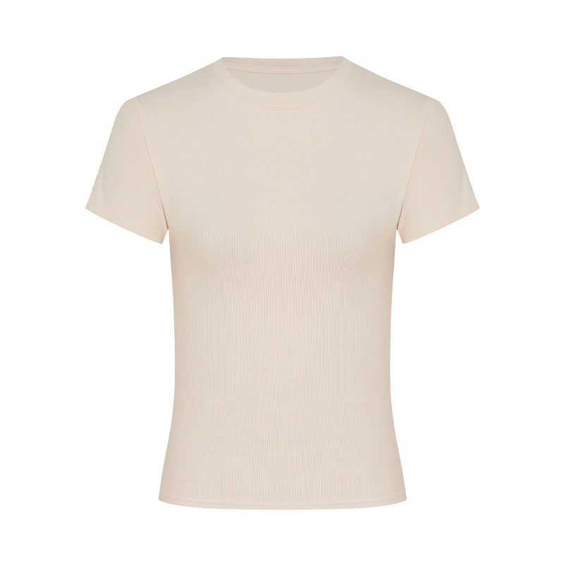 Korean Style Solid Color Shoulder Slim Temperament Casual Short-sleeved Top Women
