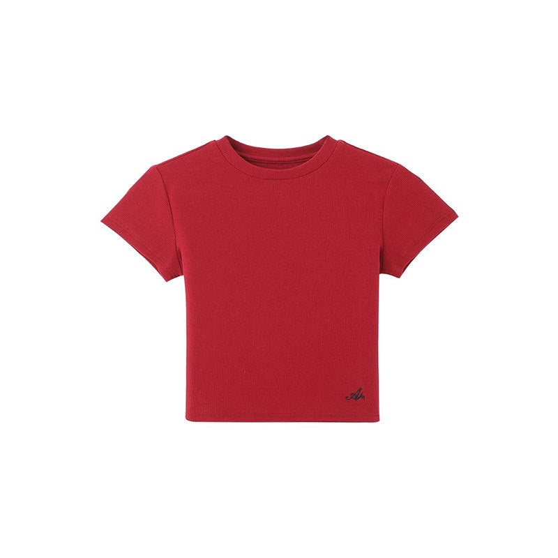 Korean Style Solid Color Shoulder Slim Temperament Casual Short-sleeved Top Women