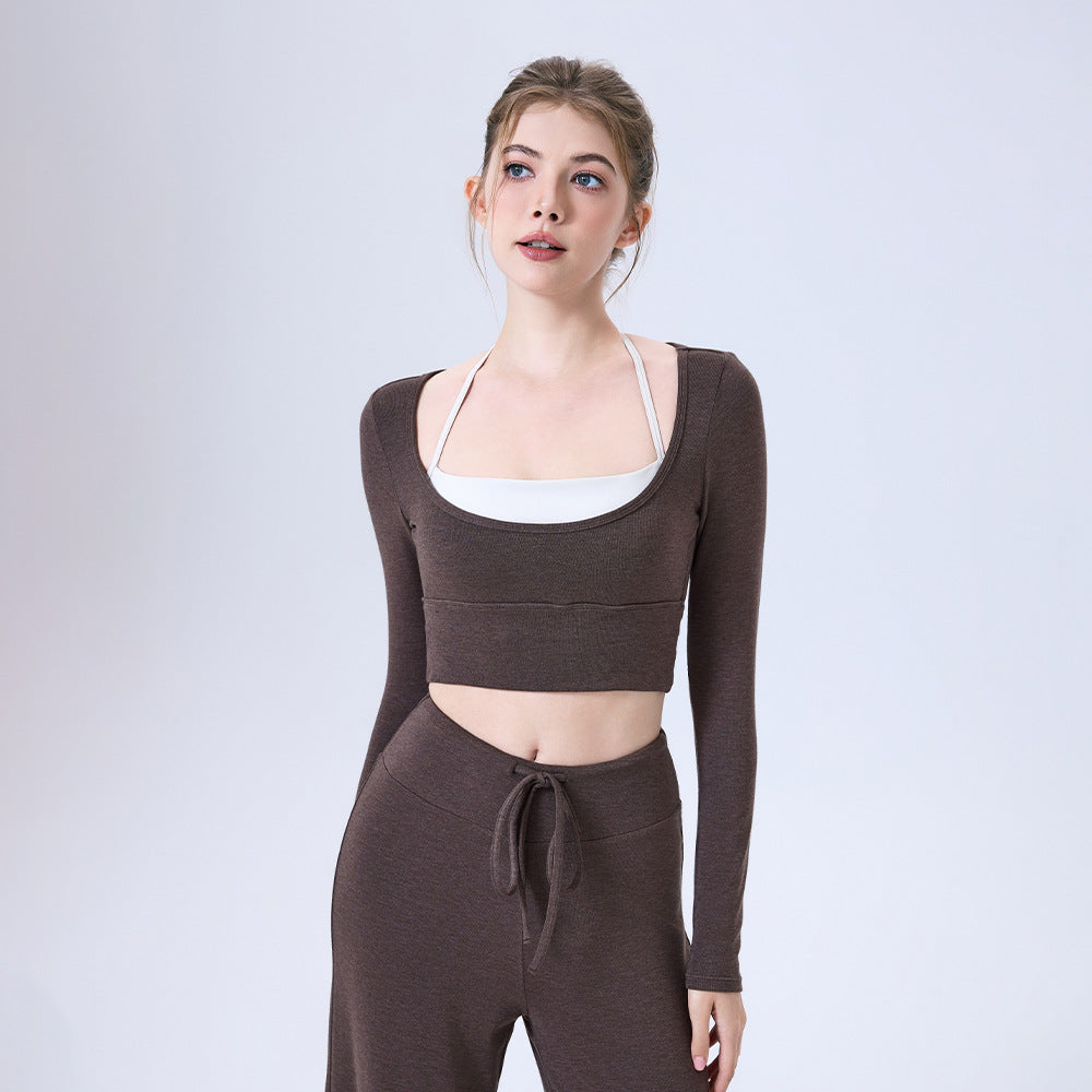 Nude Feel Yoga Clothes Long Sleeve Sports Bra Workout Top