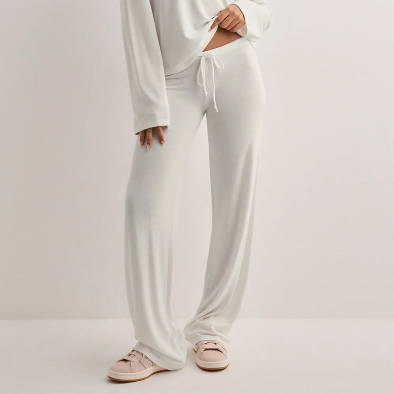Women's Solid Color Sports And Leisure Drawstring Trousers