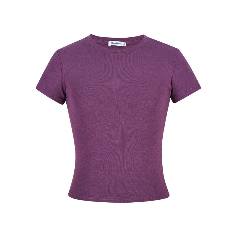 Korean Style Solid Color Shoulder Slim Temperament Casual Short-sleeved Top Women