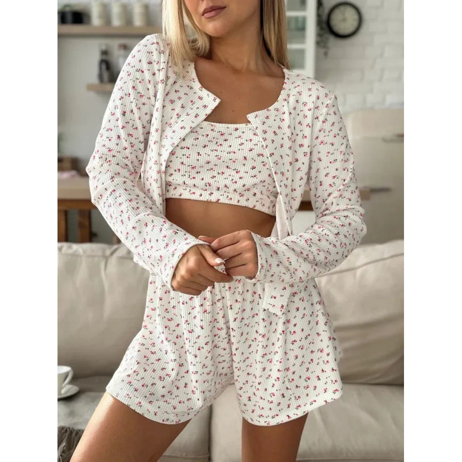 Long Sleeve Shorts Round Neck Pajamas Two-piece Set