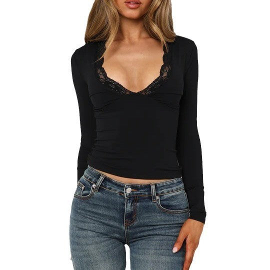 Fashion Slim-fit Shoulder Long Sleeve Lace Flower