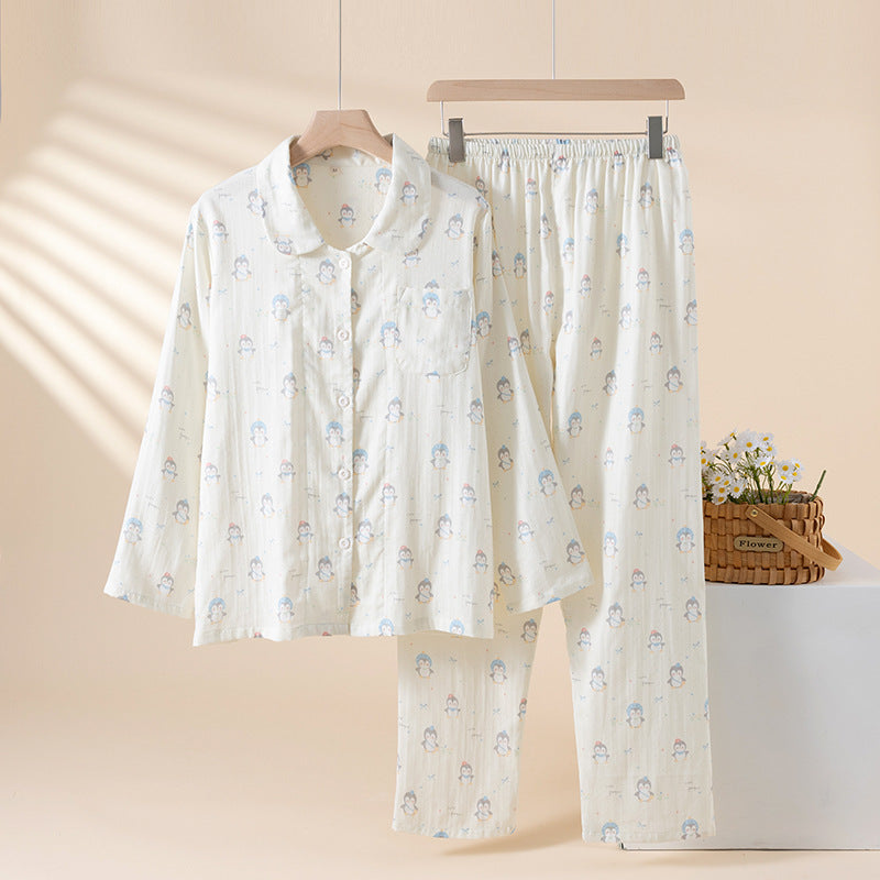 Pure Cotton Breathable Cartoon Lapel Student Summer Loungewear Suit