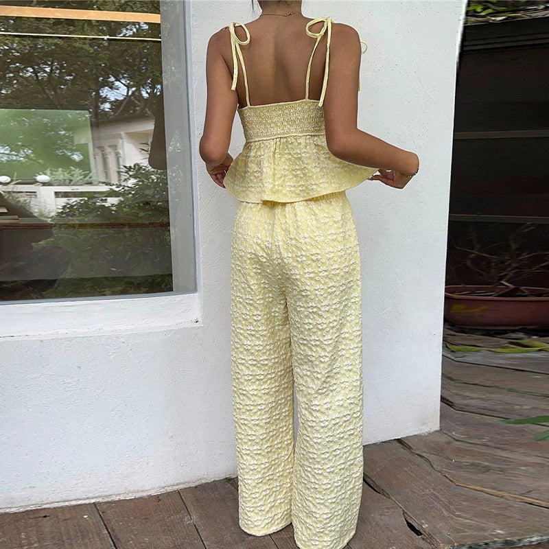 Women's Sling Top Wide-leg Straight Trousers Suit