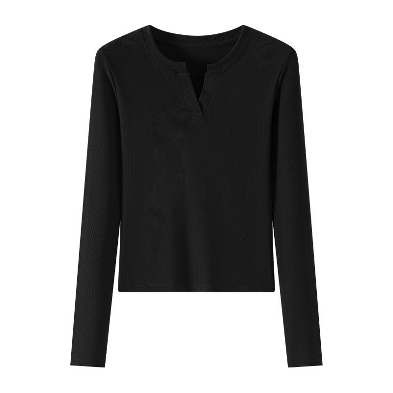 Women's V-neck Bottoming Shirt Early Autumn Winter Thread Fitted