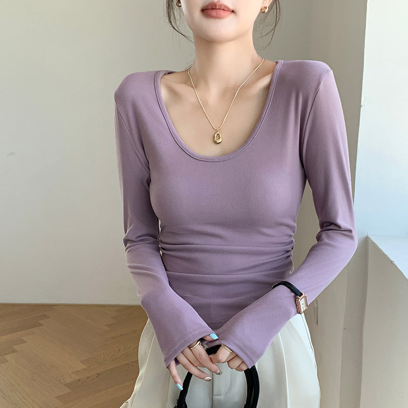 Big U-neck Bottoming Shirt Brushed Inner Wear T-shirt