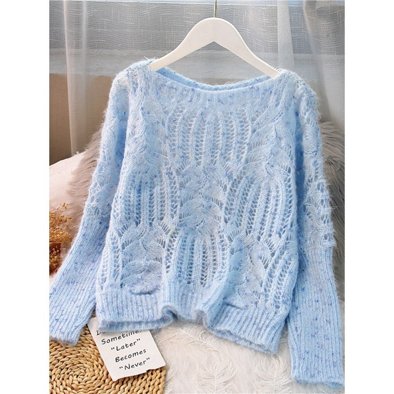 Women's Sweater Pullover Loose Autumn Clothing Retro Twist Hollow Top Short