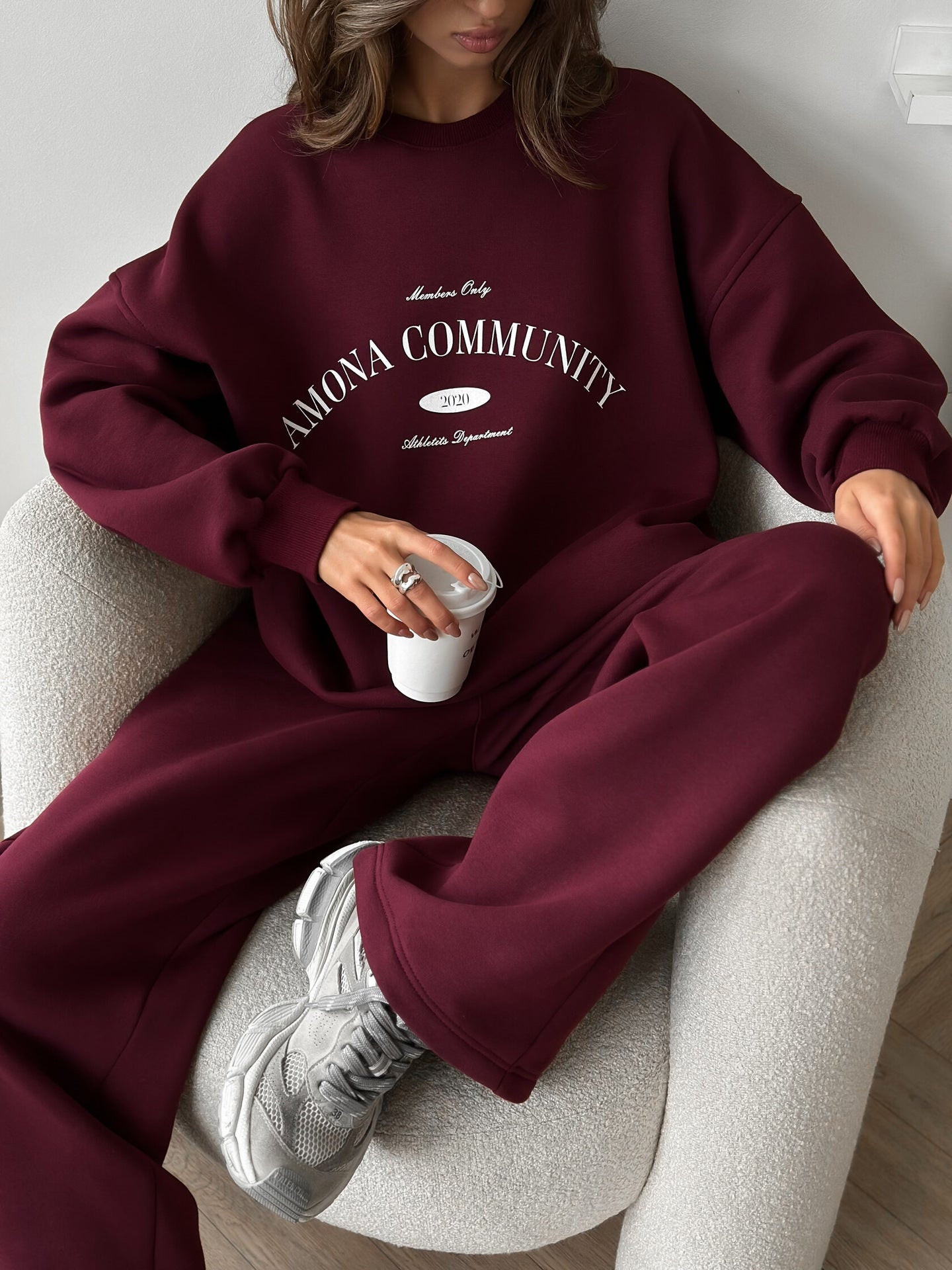 Casual Retro Sweater Suit Street Letters Printed Loose Round Neck Two-piece Set