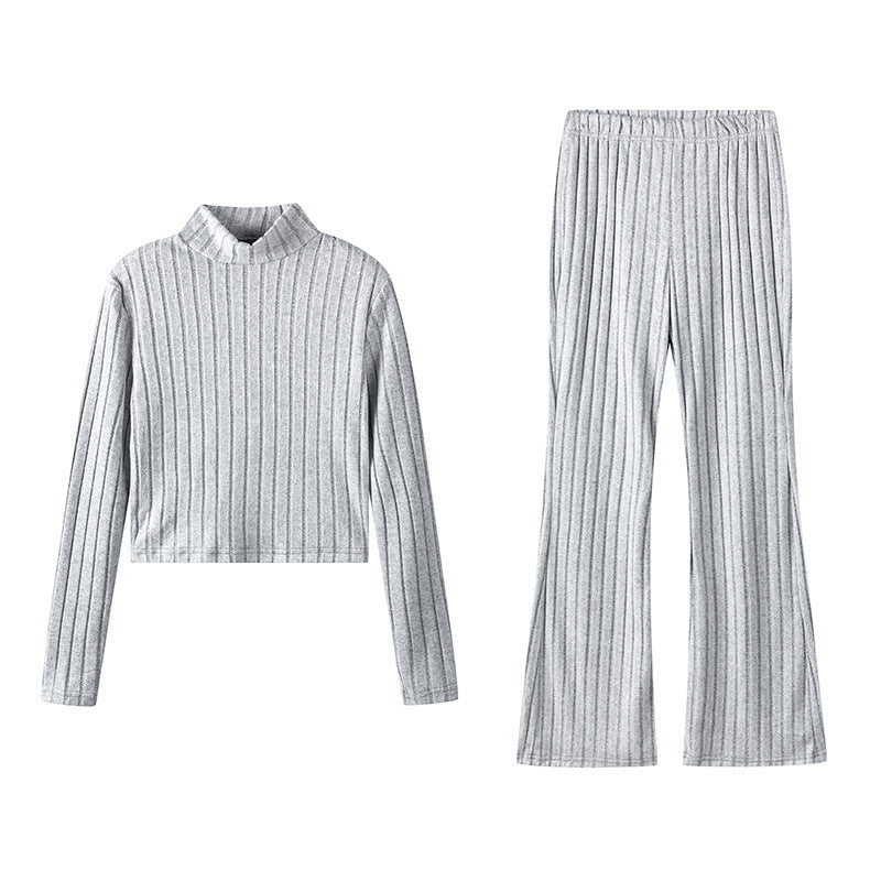 Knitted Long-sleeve Suit Hooded Sweater Trousers
