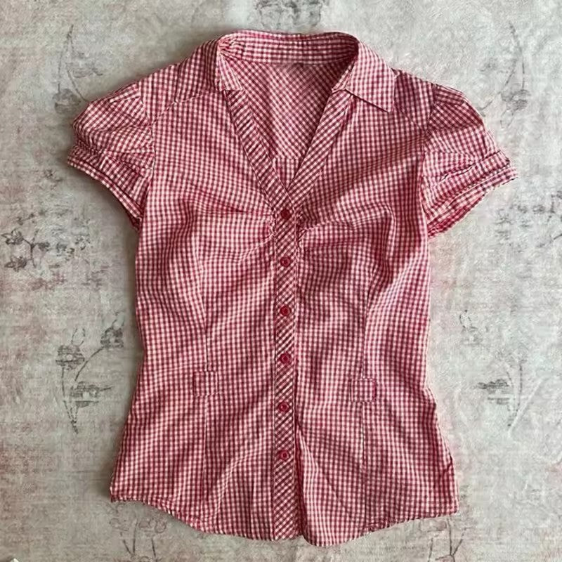Fashion Color Contrast Polka-dot Cinched Slimming Casual Short-sleeved T-shirt