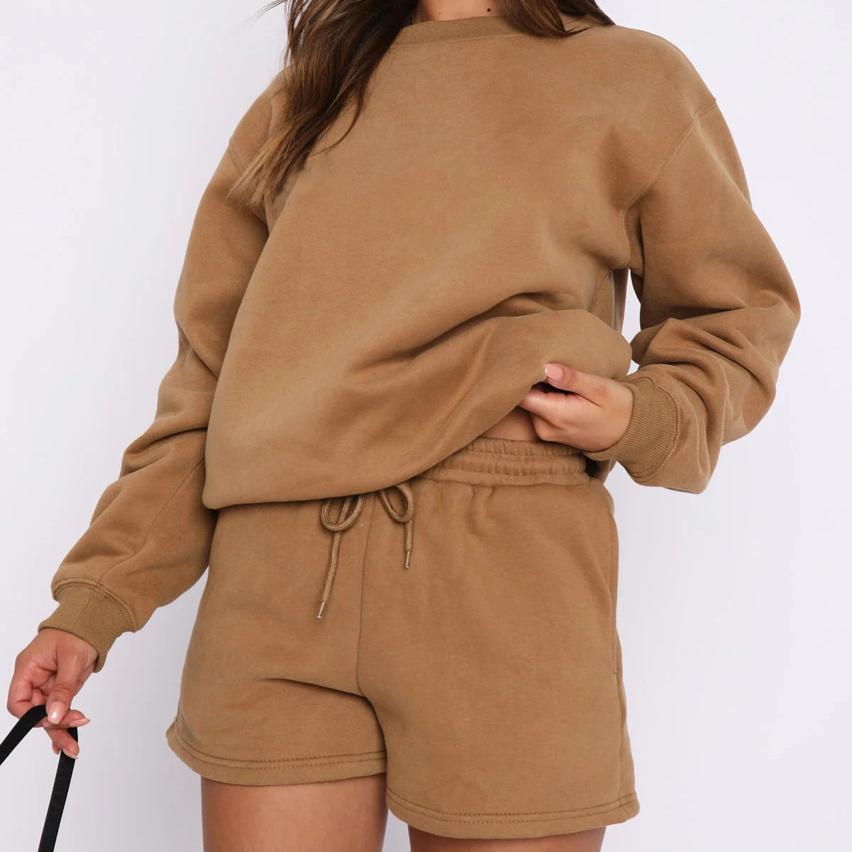 Long Sleeve Shorts Sweater Suit Solid Color Fashion Casual