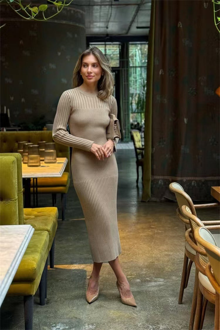 Knitted Round Neck Woolen Skirt Women