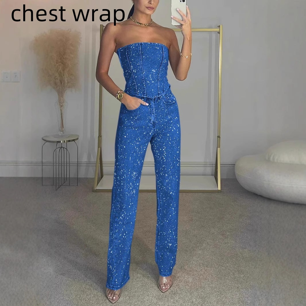 Women's Sparkling Vest And Diamond Trouser Suit