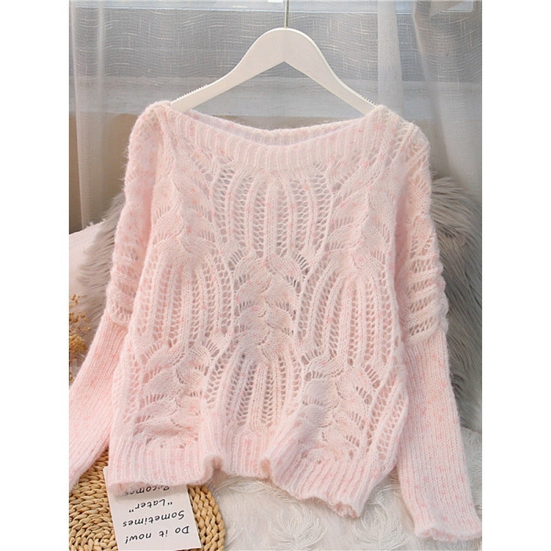 Women's Sweater Pullover Loose Autumn Clothing Retro Twist Hollow Top Short