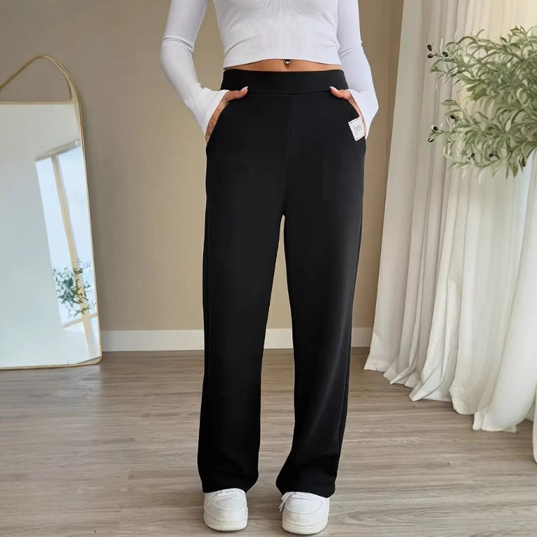 Women's Casual Pants Solid Color High Waist Straight-leg Pants
