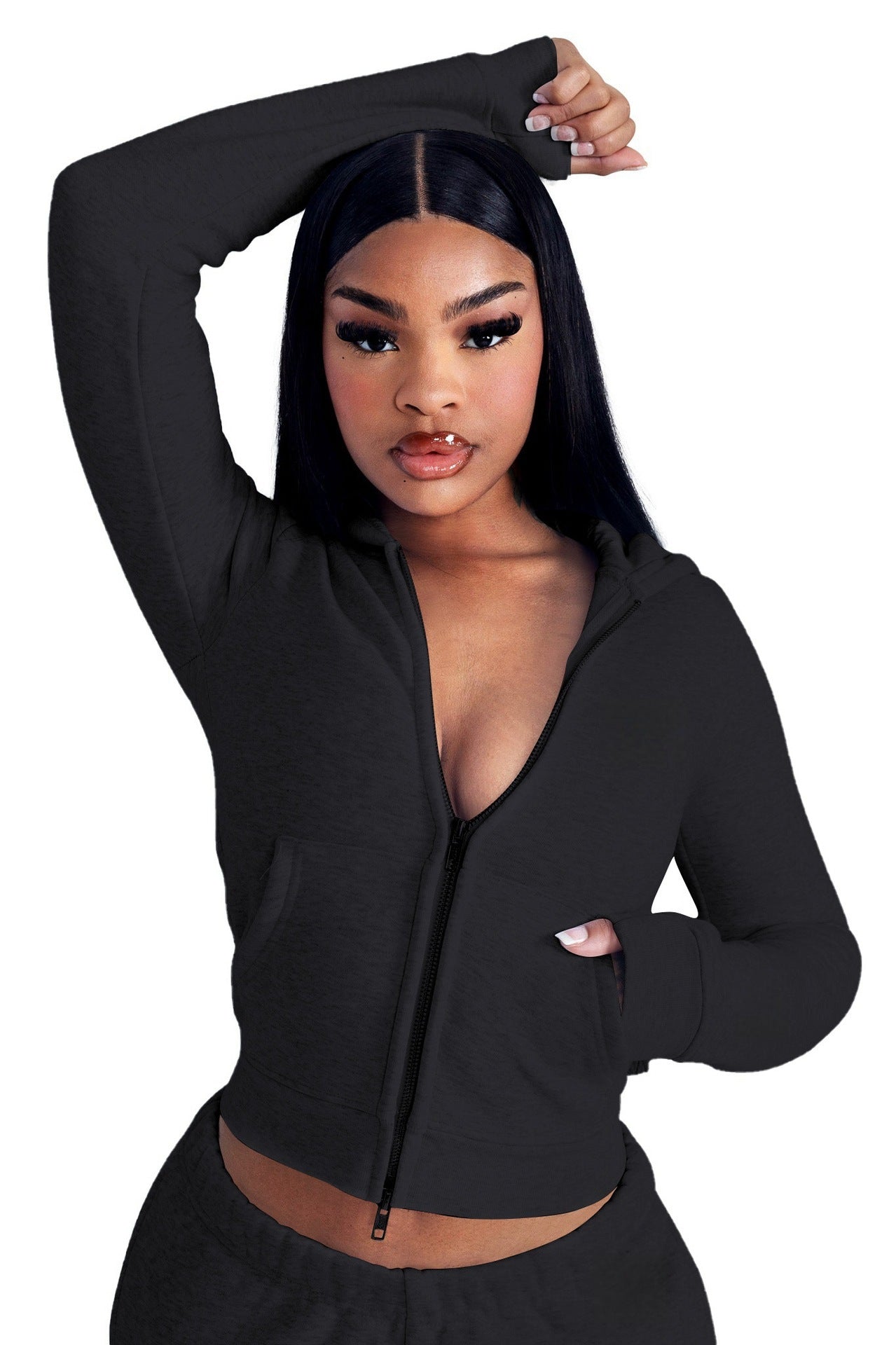 Fashion Elegant Hooded Double Open Two-piece Set