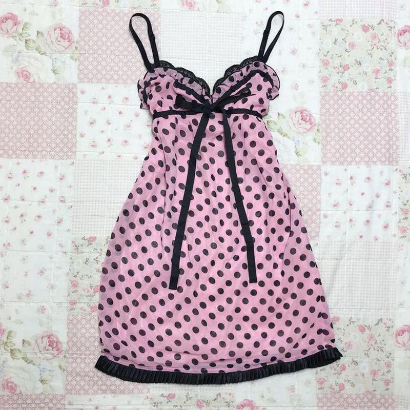 Graceful And Fashionable Dot Sexy Bow Tied Spaghetti-strap Dress For Women