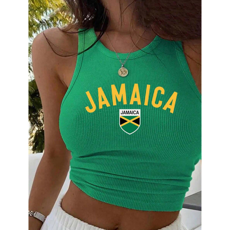 Yellow Vest Printed T-shirt Women's Top