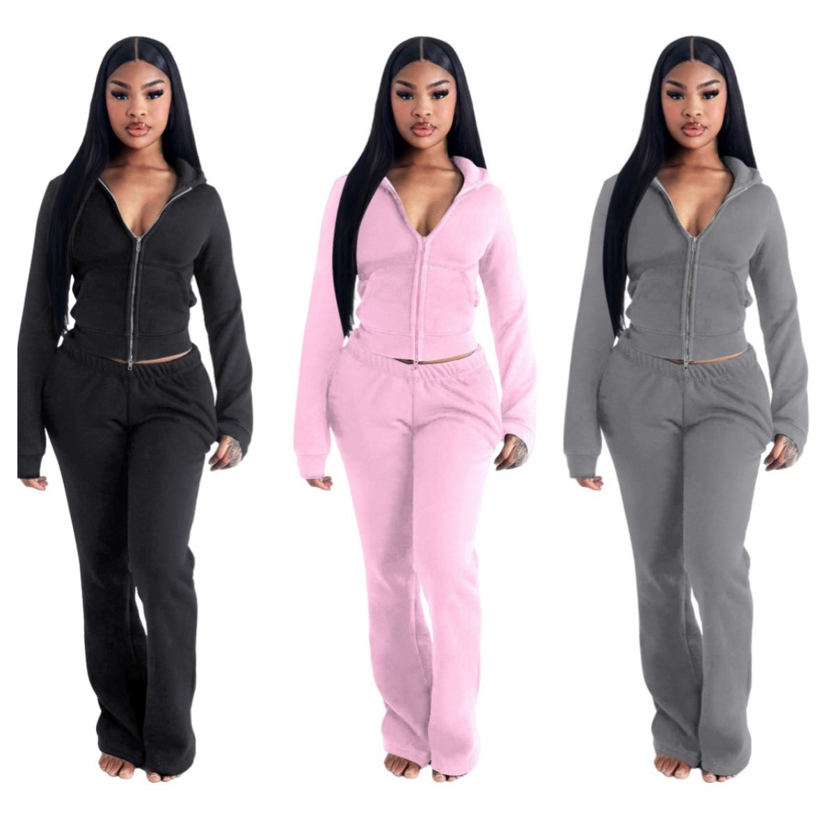 Fashion Elegant Hooded Double Open Two-piece Set