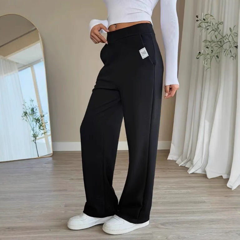 Women's Casual Pants Solid Color High Waist Straight-leg Pants