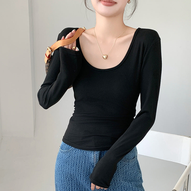 Big U-neck Bottoming Shirt Brushed Inner Wear T-shirt