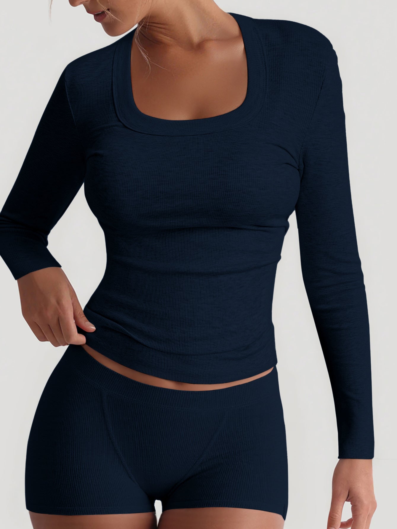 Sports Yoga Solid Color Long Sleeve High Elastic Skirt Outfit
