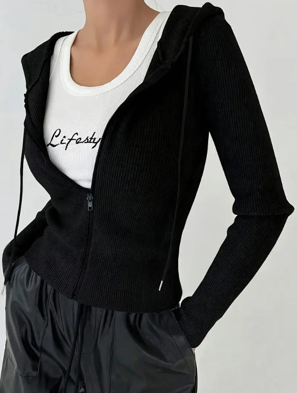 Women's Clothing Slim-fit Zipper Hooded Jacket Coat