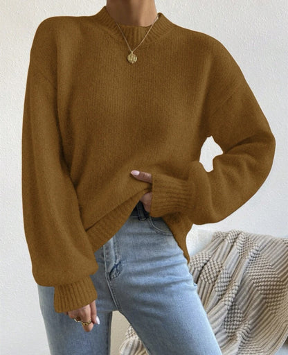 Pure Color Half Collar Leisure Pullover Sweater Women's Long-sleeved Sweater
