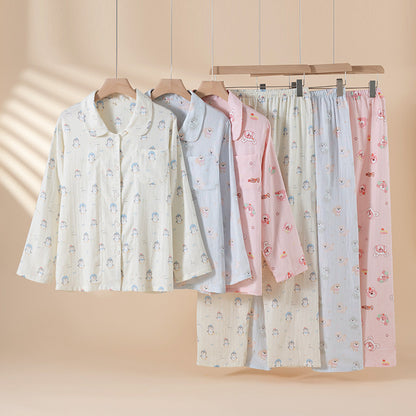 Pure Cotton Breathable Cartoon Lapel Student Summer Loungewear Suit