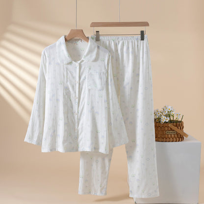 Pure Cotton Breathable Cartoon Lapel Student Summer Loungewear Suit