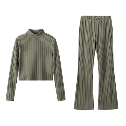 Knitted Long-sleeve Suit Hooded Sweater Trousers