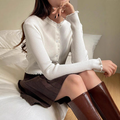Solid Color Stringy Selvedge Sweater Coat For Women