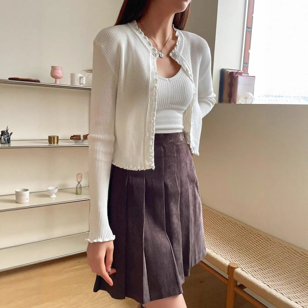 Solid Color Stringy Selvedge Sweater Coat For Women
