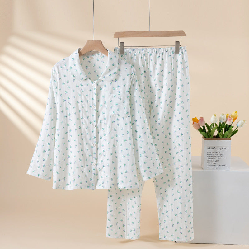 Pure Cotton Breathable Cartoon Lapel Student Summer Loungewear Suit