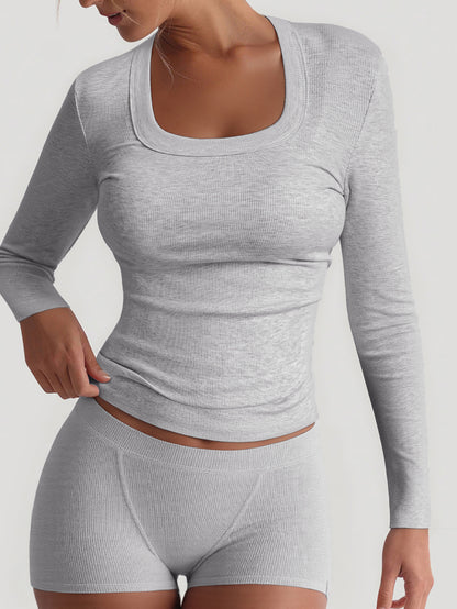Sports Yoga Solid Color Long Sleeve High Elastic Skirt Outfit