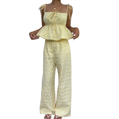 Women's Sling Top Wide-leg Straight Trousers Suit