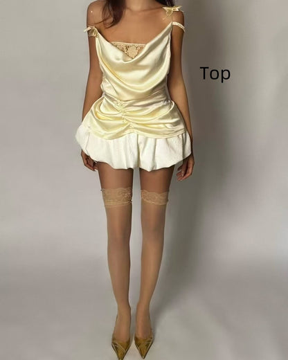 Swing Collar Slim-fit Camisole Top Bud Skirt Outfit