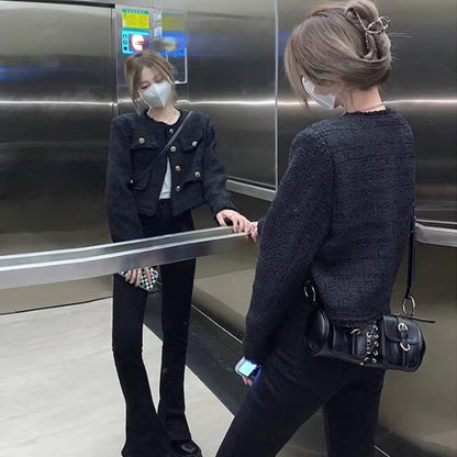 Long Sleeve Classic Style Black Short Coat For Women