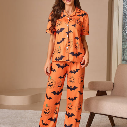 Women's Printed Pajamas Suit Fashionable Short-sleeved Shirt And Trousers