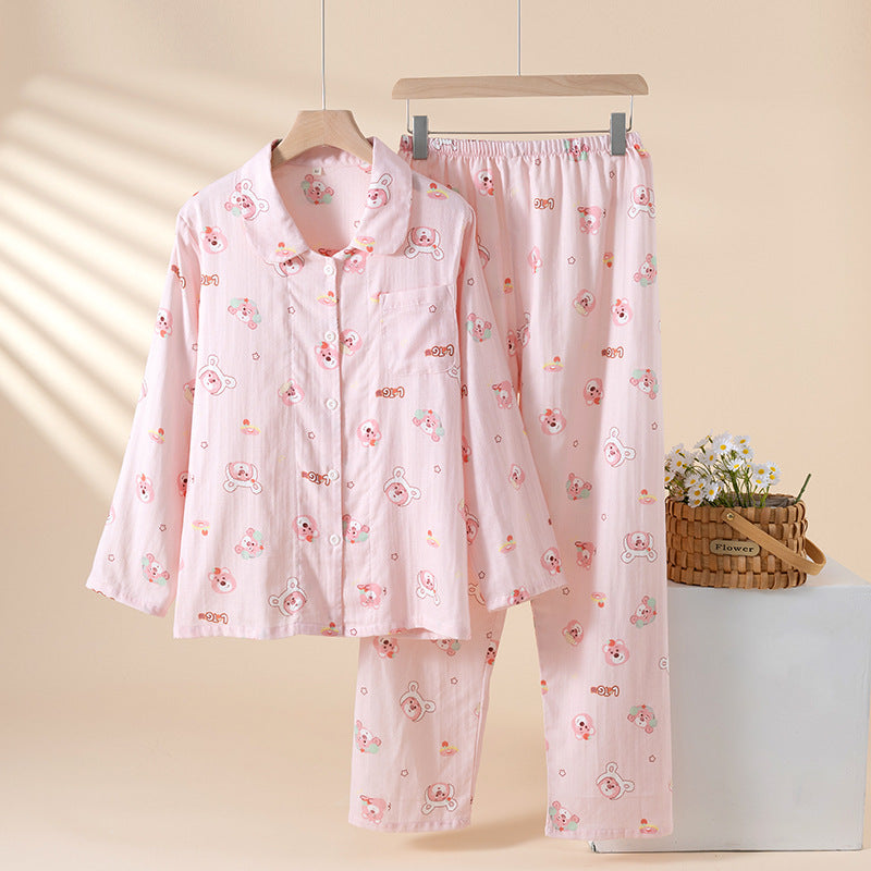 Pure Cotton Breathable Cartoon Lapel Student Summer Loungewear Suit