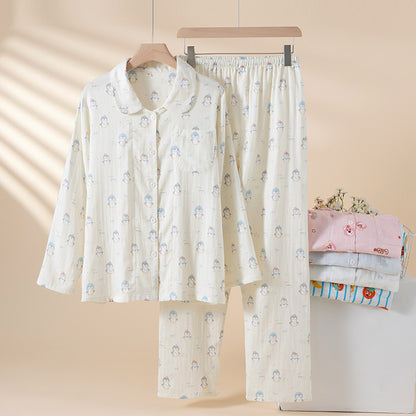Pure Cotton Breathable Cartoon Lapel Student Summer Loungewear Suit