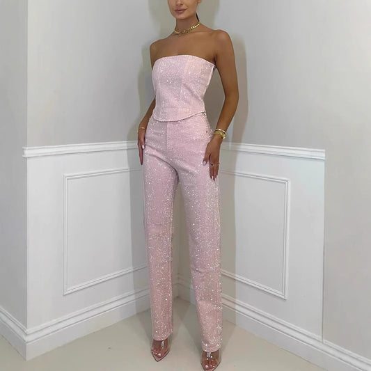 Women's Sparkling Vest And Diamond Trouser Suit