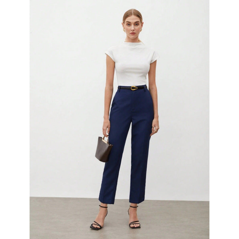 Women's Slim Fit Fashionable All-match Pure Color Tight Half Sleeve