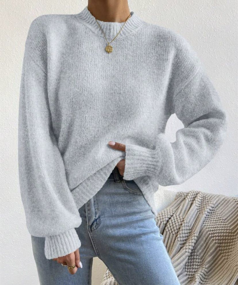 Pure Color Half Collar Leisure Pullover Sweater Women's Long-sleeved Sweater