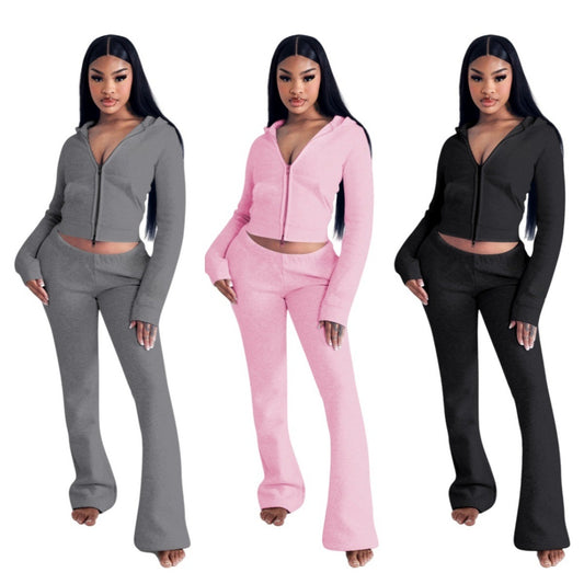 Fashion Elegant Hooded Double Open Two-piece Set