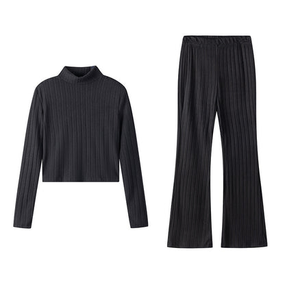 Knitted Long-sleeve Suit Hooded Sweater Trousers