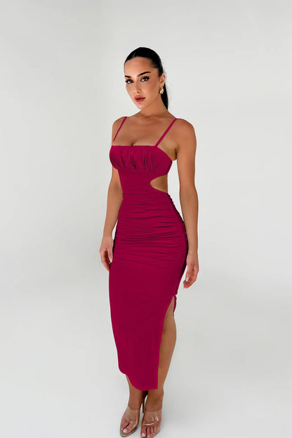 Sexy Backless Ruffle Hip Side Slit Long Dress